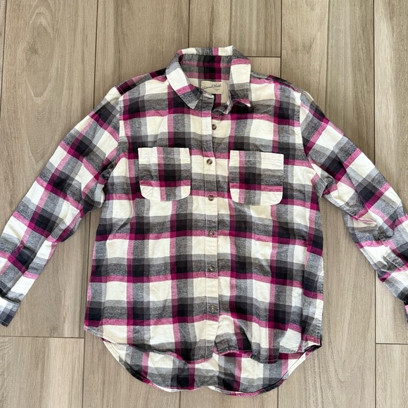 Target Tops - Plaid Shirt - Pink, Black, and White womens fall short